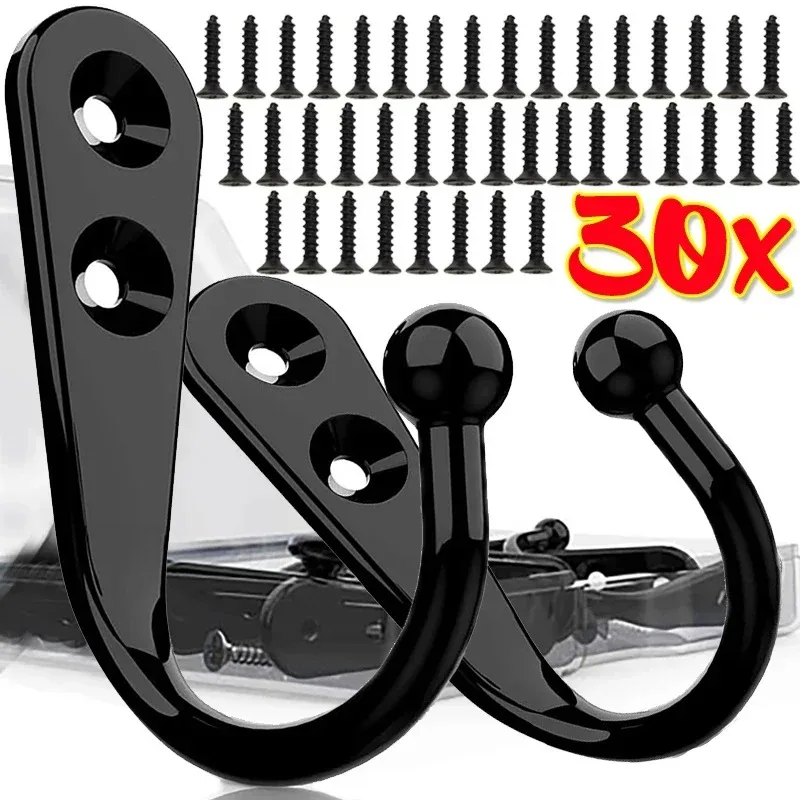 Ganchos de pared para puerta, ganchos para colgar abrigos montados en la pared, gancho de tornillo de Metal resistente para llaves de ropa, organizador de cocina y baño, 30/1 Uds.
