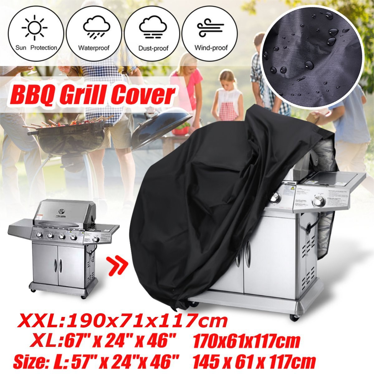 M/L/XL/XXL Portable Waterproof BBQ Grill Barbeque Cover Heavy Duty Gas Garden Charcoal Electric Barbeque Protector Canvas