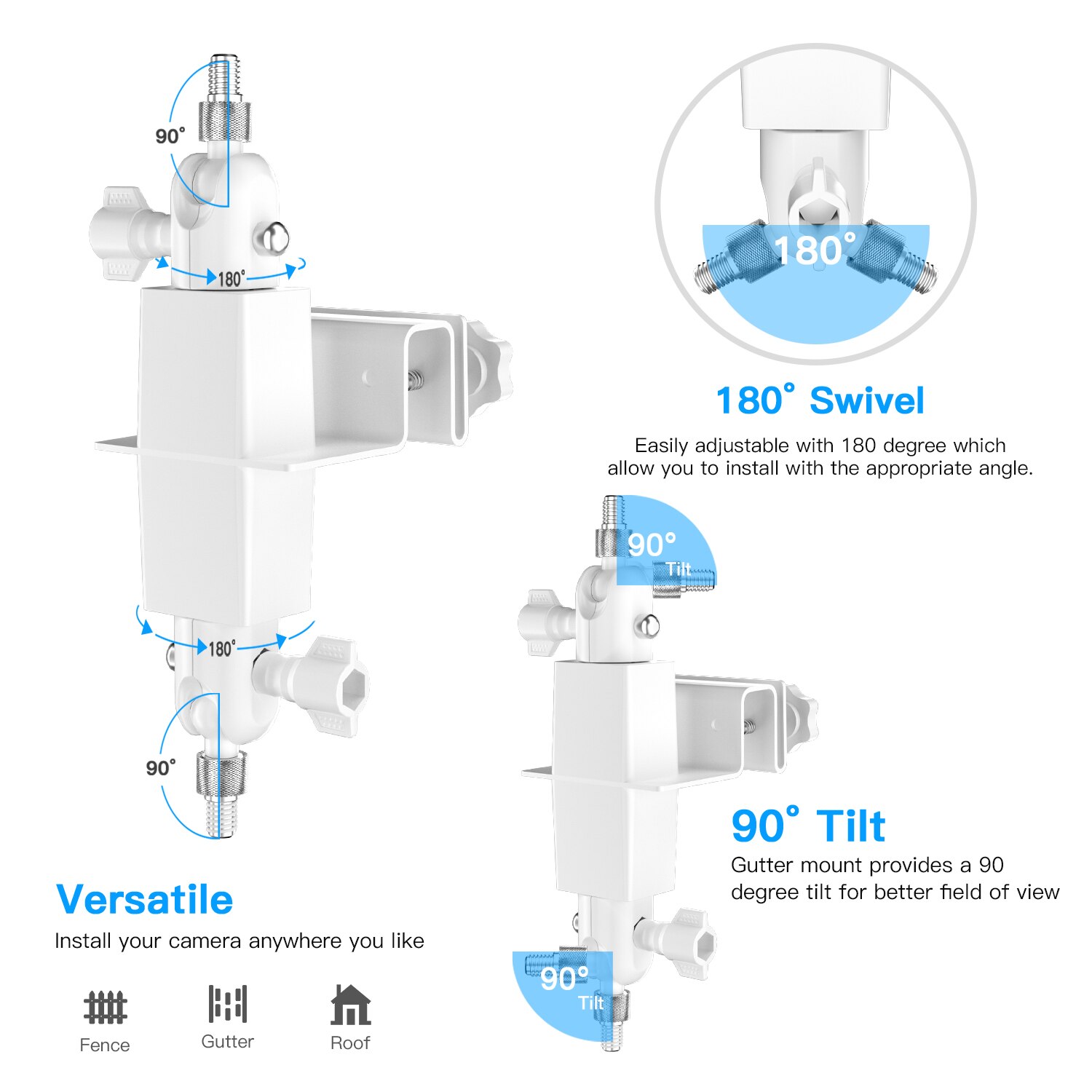 2-in-1 Outdoor Gutter Mount for Eufy Solar Panel &amp; Eufycam 2/2C/E/2 Pro/2C Pro,Double Mount 180 Degree Swivel Mounting Brackets