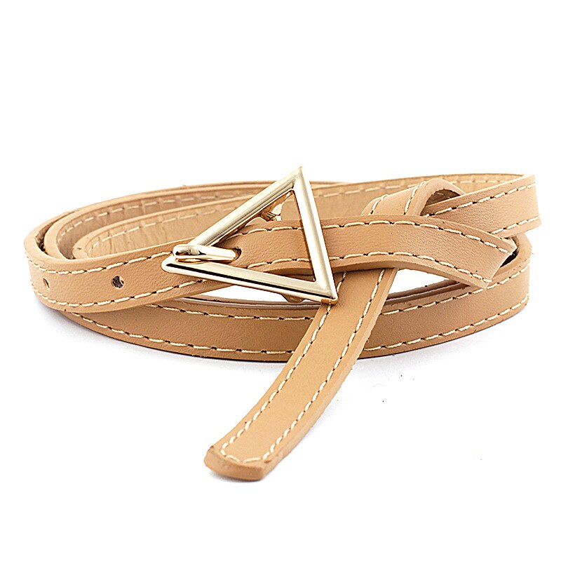 Persoonlijkheid Vrouwen Lederen Dunne Riem Metalen Driehoek Pin Gesp Taille Riemen Mode Dames Jurk Jeans Tailleband: Khaki