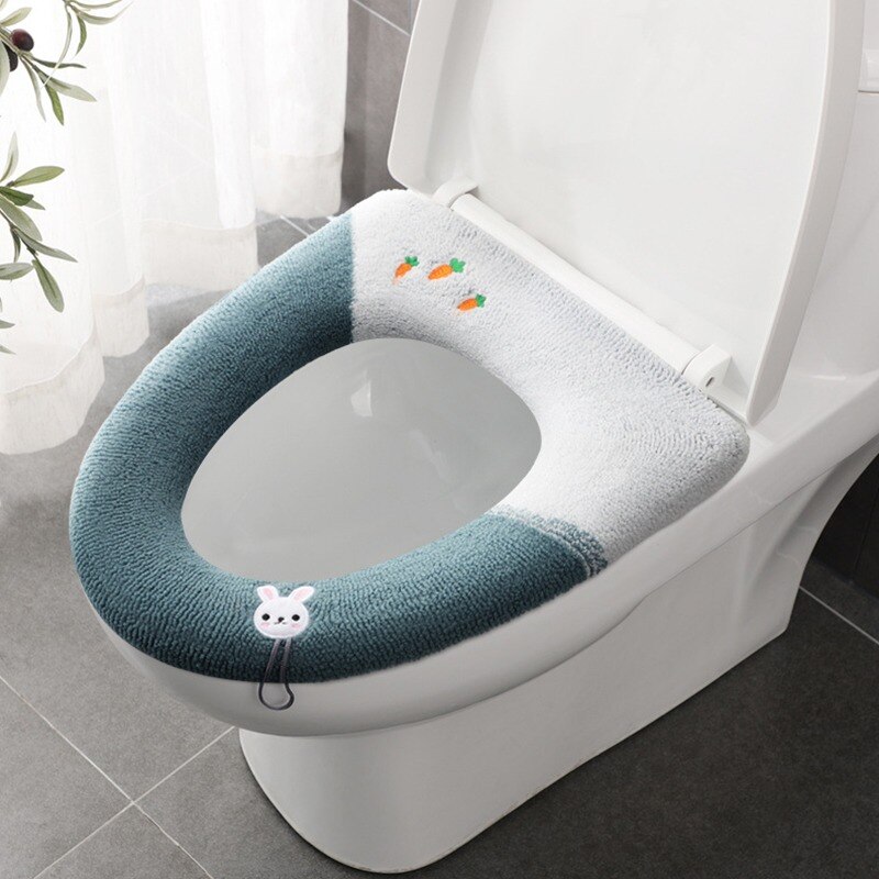 Cartoon Winter Warm Toilet Seat Cover Mat 1Pcs Washable Bathroom Accessories Knitting Pure Color Soft O-shape Pad Toilet Seat