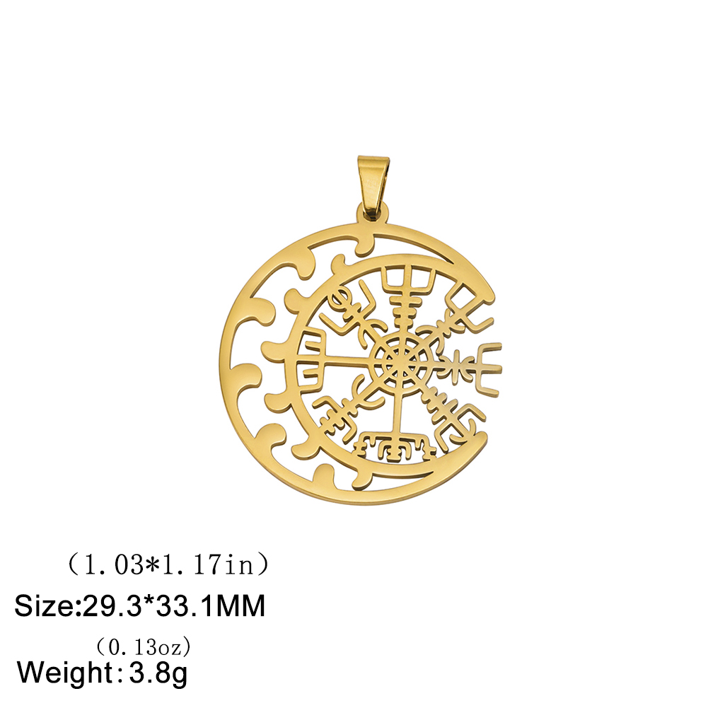 Dawapara Viking Compass Vegvisir Pendant Crescent Amulet Runes Circle Stainless Steel Charms for Jewelry Making Nordic