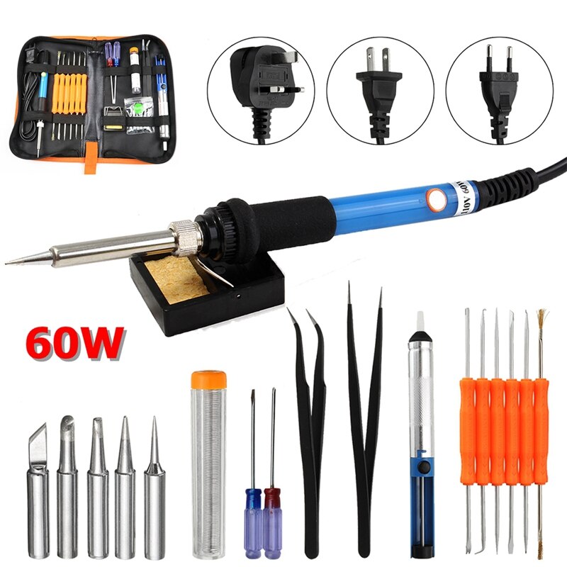 20Pcs Electric Soldering Iron Welding Tool Kit 110V 60W Control Welding Station Tip Case