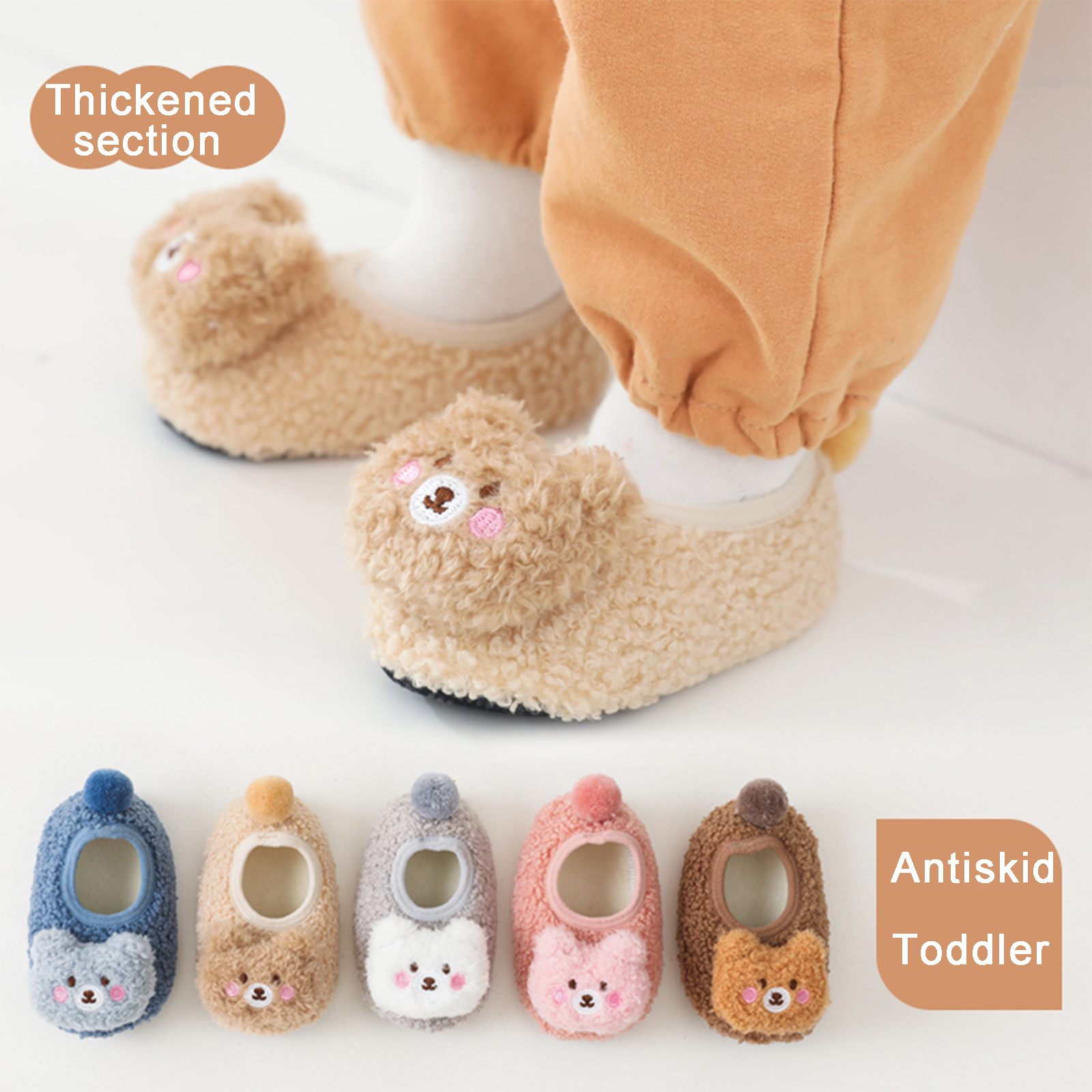 Pantoufles antidérapantes pour bébés filles et garçons, chaussures de berceau, épaisses, dessin animé 3D, pour l'intérieur, pré-marche, automne et hiver