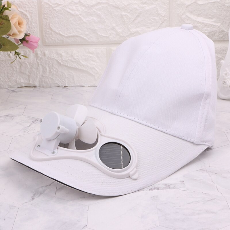 Witte op zonne-energie werkende ventilator zomersport buitenhoed pet met zonne-energie koelventilator fietsen klimmen kleine airconditioning