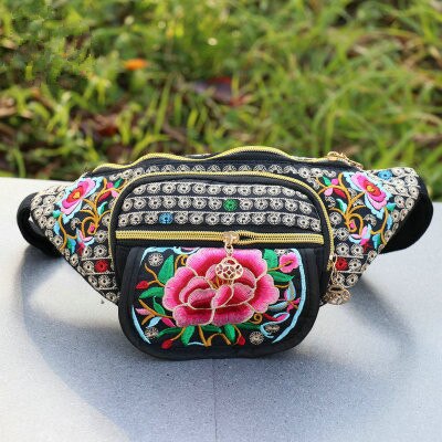 nationalen stickerei frauen einkaufen kleine taille taschen! Nizza Blumen- gestickte Dame taille Packungen Alle-spiel Leinwand Träger