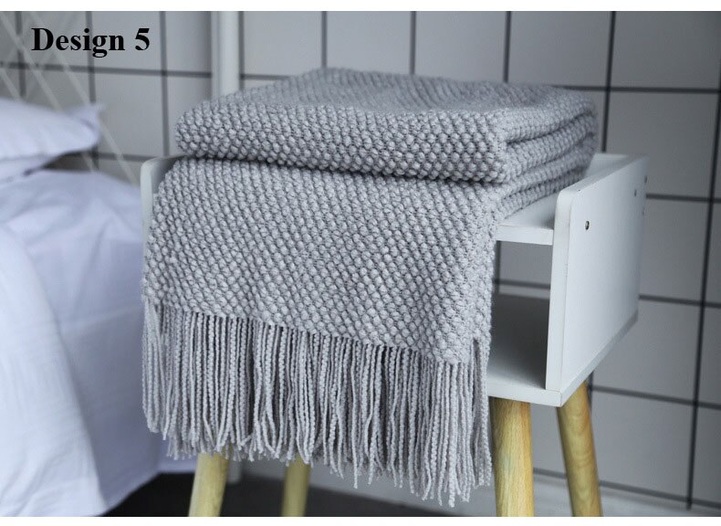 Frynser dusker elegant morandi farge nordisk strikketeppe sengeteppet lenestol sofa kaste: design 5