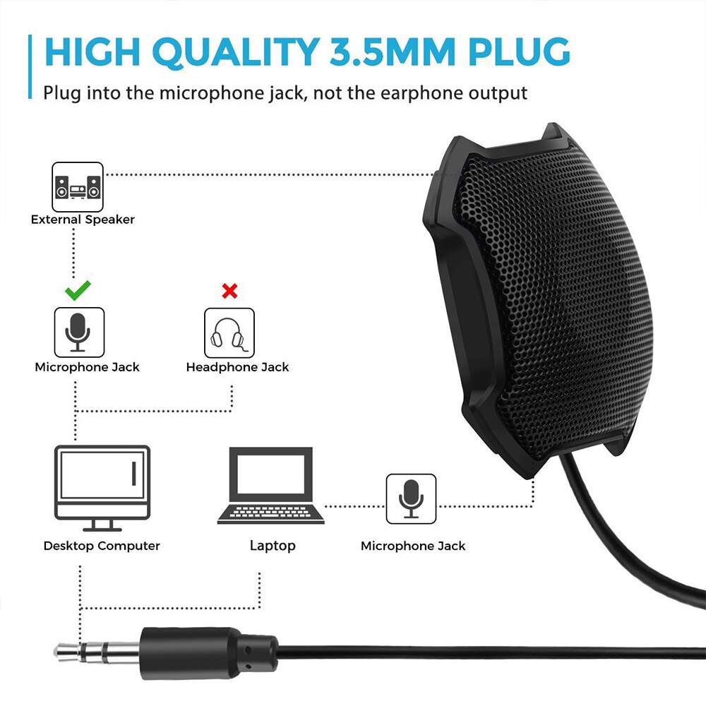 3,5mm Stecker Schreibtisch-Konferenz Mikrofon 360 ° Kugelcharakteristik-kondensatormikrofon verdrahtet Mic für Computer PC Laptop Video Treffen Plaudern