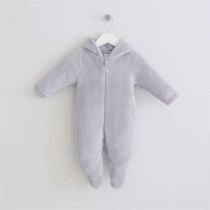 Moda carino tuta bambino inverno neonati manica lunga orsacchiotto Footie mucchio neonata ragazzo tinta unita con cappuccio pagliaccetto vestiti: Blu / 12m