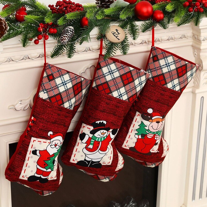 Weihnachten Strümpfe, Plaid Manschette Kamin Weihnachten Baum Hängen Strümpfe für Familie Dekor