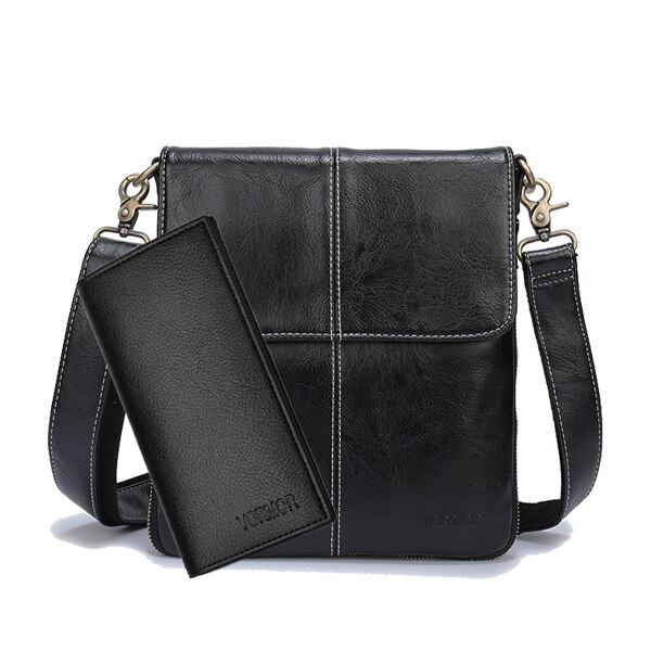 VORMOR Leder Männer Tasche Leder Crossbody-tasche Schulter Männer Messenger Taschen Kleine Casual Handtaschen Mann Taschen: with wallet