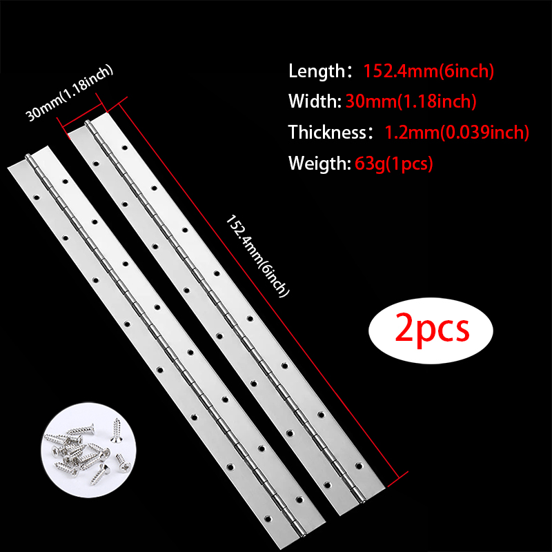 6in-20in Piano Hinges Heavy Duty Stainless Steel 304 Continuous Hinge Long Cabinet Cupboard Furniture 2pcs 8in 10in 12in 16in: Silver
