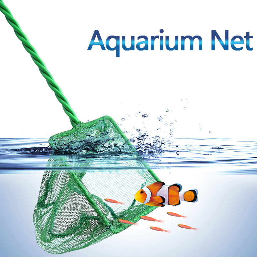 Aquarium Net Fish Tank Net Fine Mesh Fish Catch Net with Plastic Handle - Green Square Folding Fishing Network Baits Cast Mesh