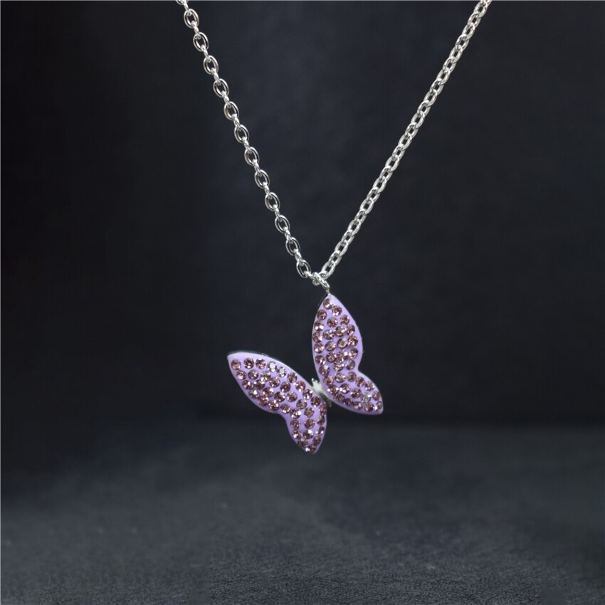 Unique Stainless Steel Gold Chain CZ Blue Butterfly Necklace For Women Bijoux Femme Pineapple Choker Necklaces Birthday BFF: Platinum Purple 1