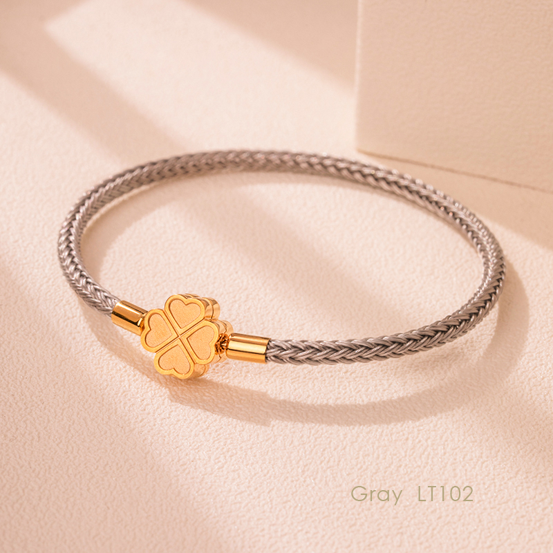 MOONLIGHT Mode Klassieke Klavertje Vier Armband voor Vrouwen Roestvrij Staal Gevlochten Armband Vrouwelijke Sieraden 10 Kleuren: 19Cm / Roest Rood