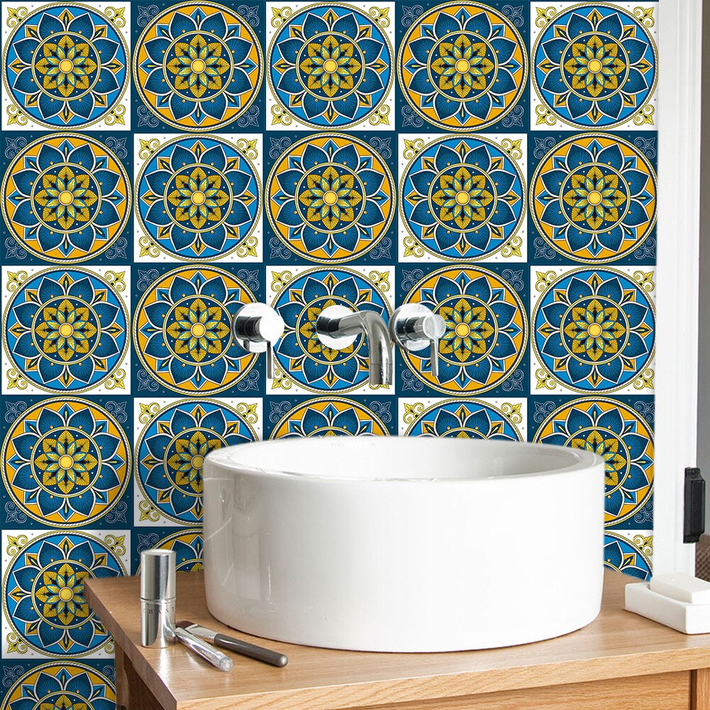 Mandala pattern Simulation tile stickers Kitchen bathroom Decor self-adhesive waterproof wall sticker Home renovation wallpaper
