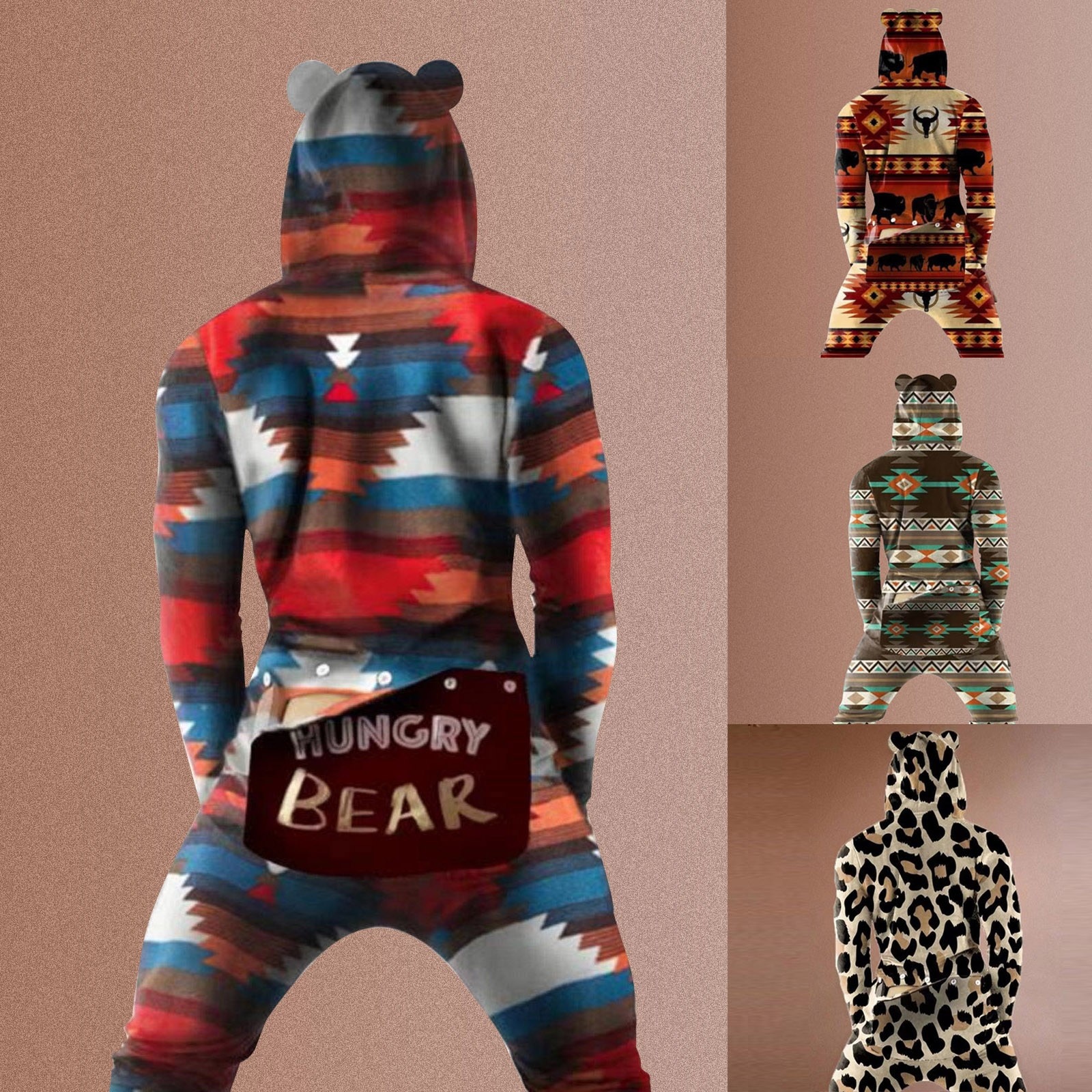 men pajamas Men's 3D Printing Back Flip-Back Button Home Flap Adults jumpsuit home wear # G955