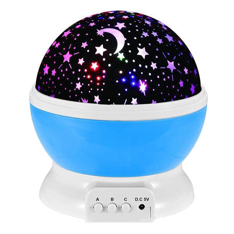 Novelty LED Rotating Star Projector Lighting Moon Starry Sky Children Baby Night Sleep Light Battery Emergency Projection Lamp: Blue