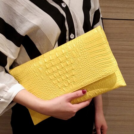 Highreal mulher envelope noite sacos de embreagem padrão crocodilo branco feminino couro pu bolsas ombro crossbody bolsas: YELLOW