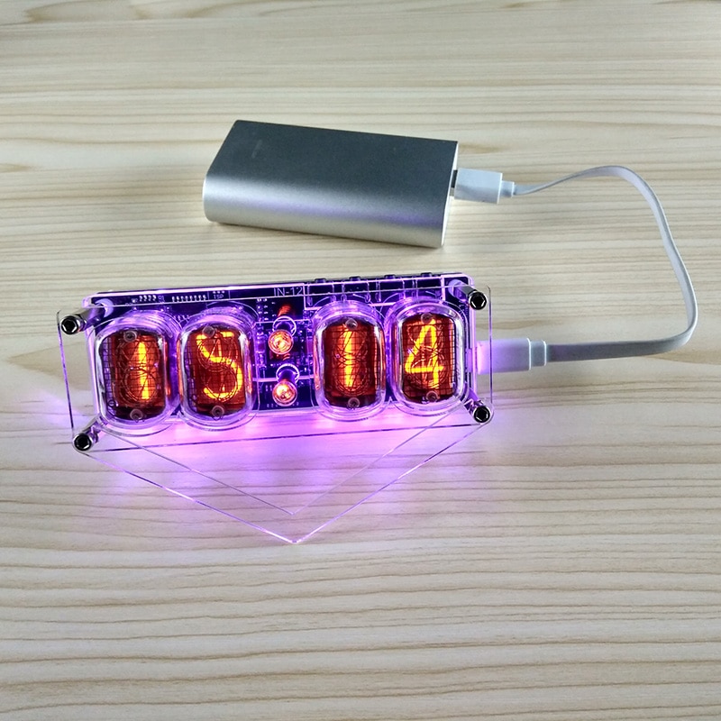 Elektronische DIY in-12 glühen Rohr 4-stelligen Uhr Bunte LED-hintergrundbeleuchtung DS3231 Nixieröhren Uhr in-12B DC5V USB