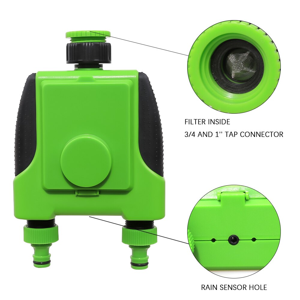 Dual 2-Outlet Automatic Watering Timer Digital Electronic Solenoid Valve Sprinkler Timer Waterproof Controller System