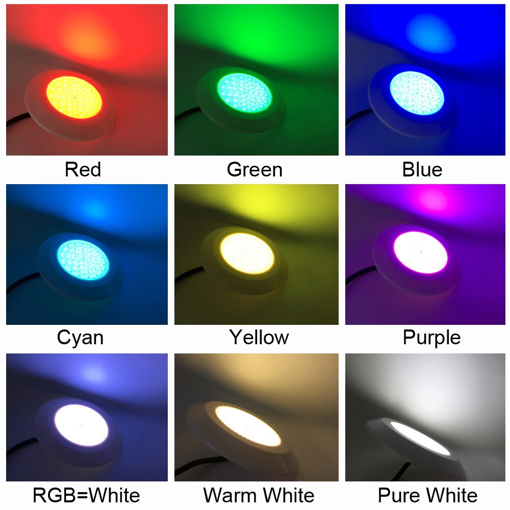 Rgb spa bassenglampe 9w harpiksfylt badstue lys 12v dc plast svømmebasseng ledet  ip68 vanntett