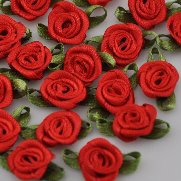 50 pcs Satin ruban fleurs arcs Rose couture mariage Appliques artisanat B039: Red