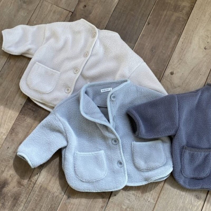 9035 Baby Jas Polar Fleece Jongen Jas Herfst En Winter Fleece Semi Hoge Hals Meisje Warme Jas Met zakken Baby Outfit: gray / 100cm