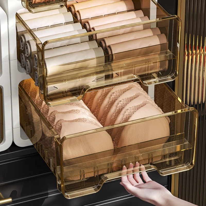 Thickened Stackable Drawer Storage Box Clear Underwear Organizer for Home Closet Clothing Storage Transparent Drawer Organizer