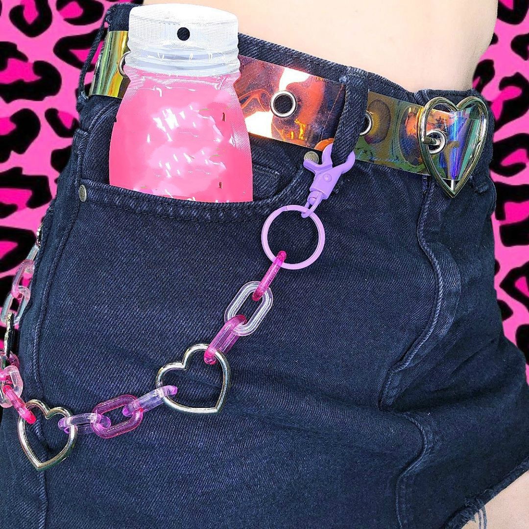 schick Frauen Punk Hüfte-hüpfen modisch Acryl Taille Kette Männlichen Hosen Kette Jeans Punk Silber Farbe Herz Große Ring Hosen Ketten