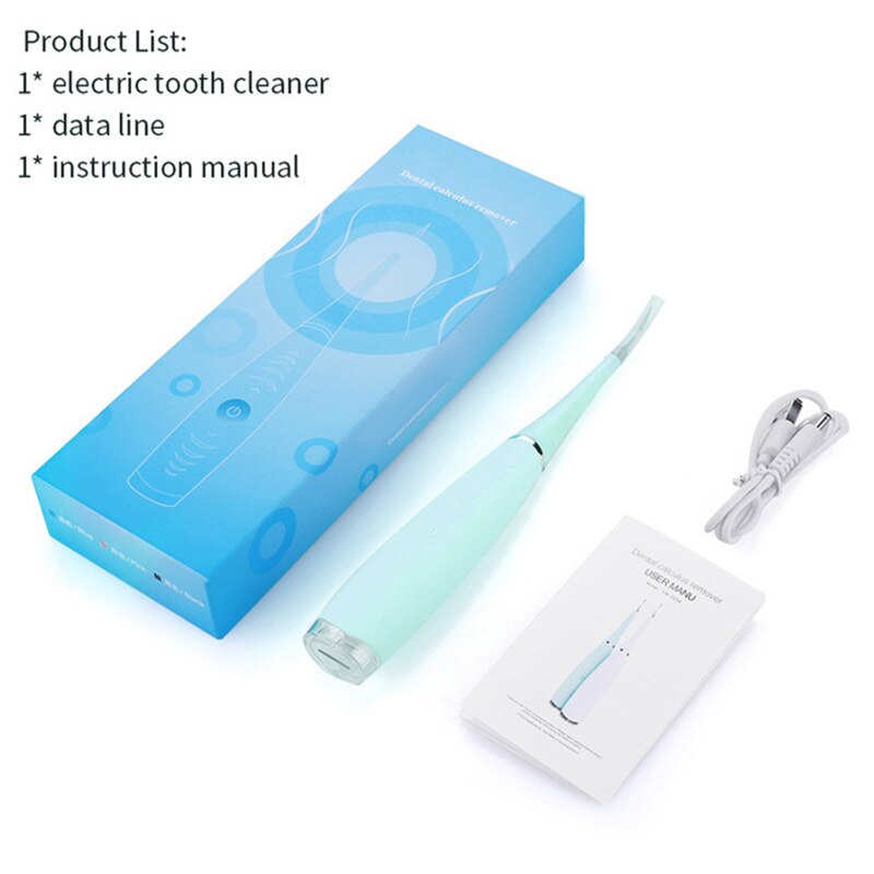 Elektrisk ultralyd sonisk dental scaler tandstensrenser tandpletter tandsten værktøj blege tænder tandsten fjerne: Grøn engelsk version