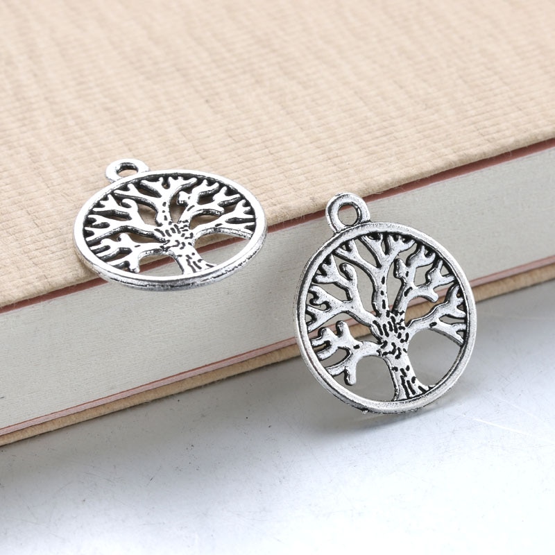 50pcs 20x20mm Antique Silver life Tree Trendy Charms Necklace Pendant Jewelry Accessory Making Man Women Retro Style Jewelry
