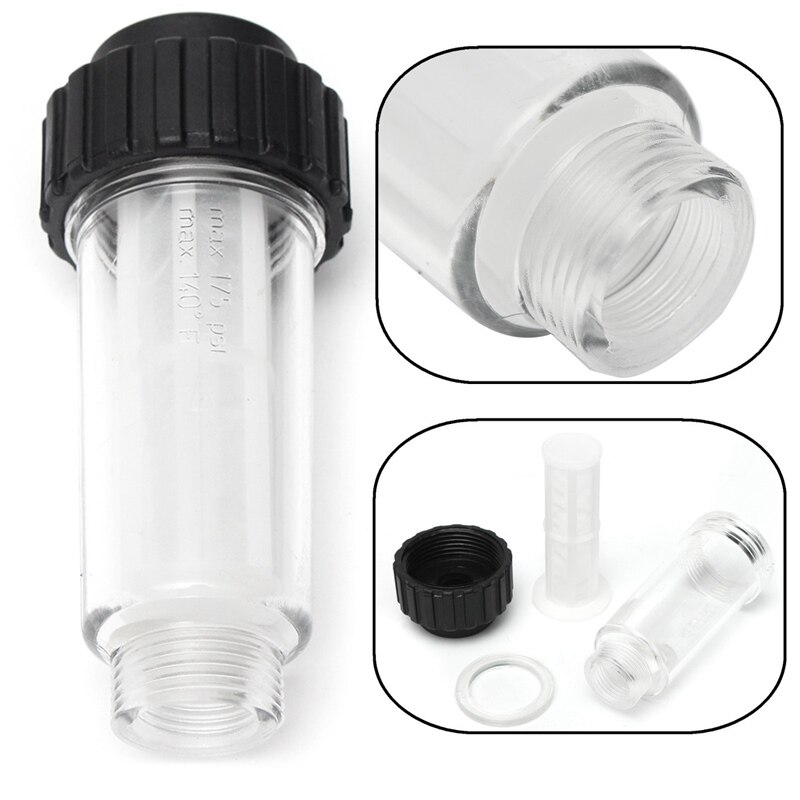 Pressure Washer 3/4" Water Filter Jet Wash Clear Cleanable Inline Transparent Plastic Filter Screen Household