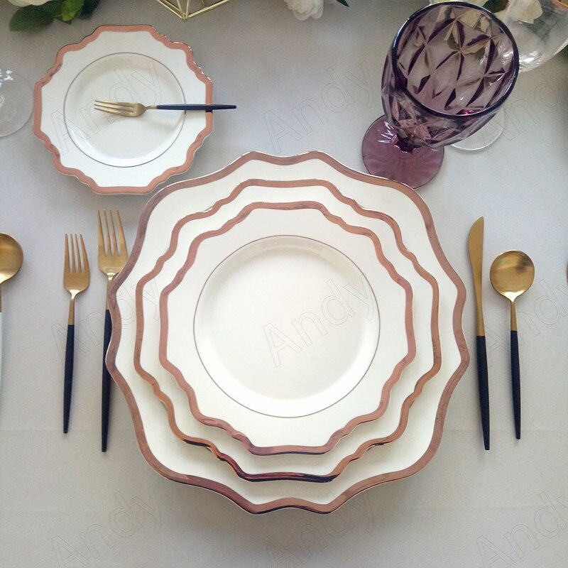 European Ceramic Plate Hand Stroke Decor Western Restaurant Steak Dish Modern Irregular Home Fruit Salad Plates Set