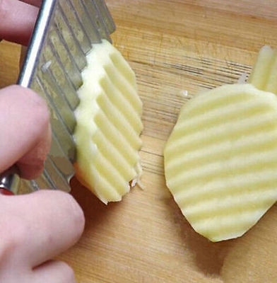 Rvs Aardappel Chip Slicer Deeg Groente Fruit Crinkle Golvend Slicer Mes Aardappel Cutter Chopper Franse Bak Maker