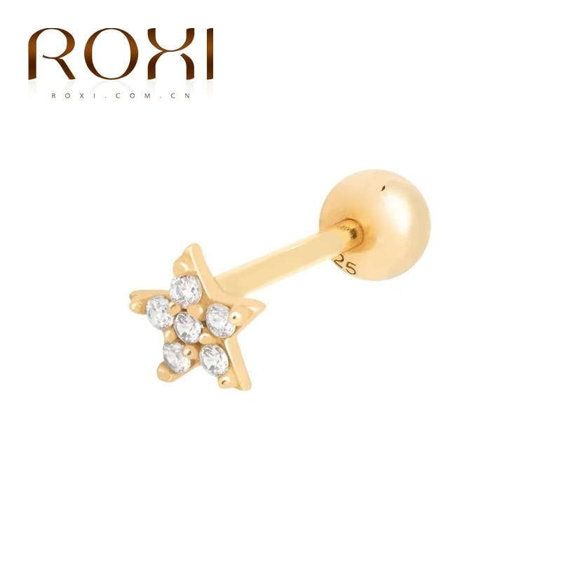 Roxi søde to stil stjerne mini øreringe til kvinder 925 sterling sølv pentagram piercing ørering pendientes kolczyki smykker: B guld