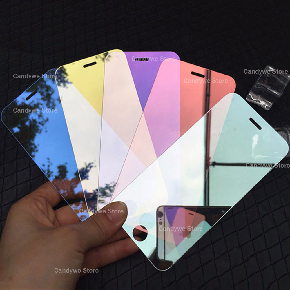 9H Colorful Mirror Tempered Glass Screen Protector for iPhone X XS 5 5S SE 6 6S 7 8 Plus Full Cover Film Protective Guard Case