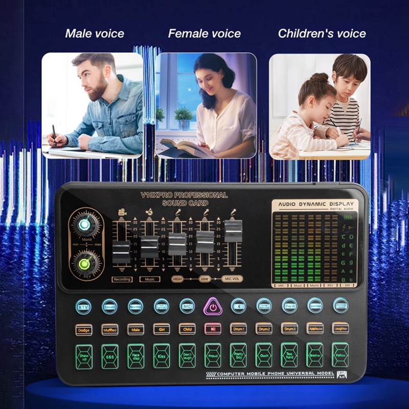 -V10 PRO Sound Card for PC Computer Phone Karaoke Live Singing Gaming Bluetooth Wireless Accompaniment