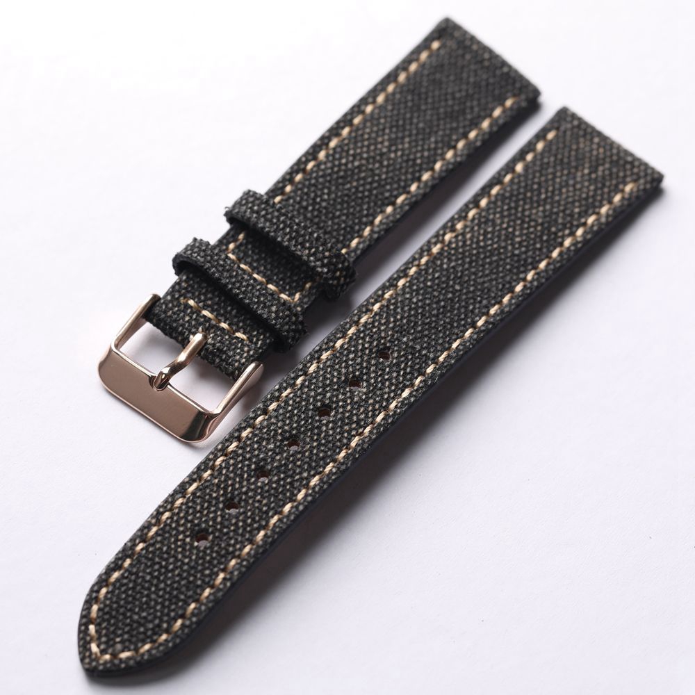 Handgemaakte canvas laminering lederen band 18 19 20 21 22 MM zwart groen vintage heren antieke horlogearmband: zwart grijs / 19mm