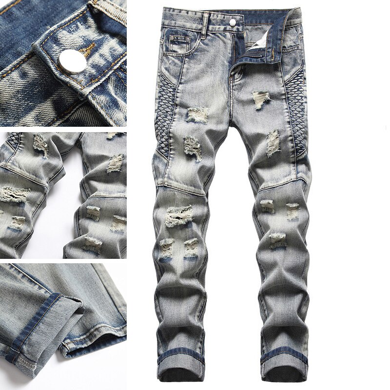 Retro personality trend cool men's denim jeans plus size style of young students retro