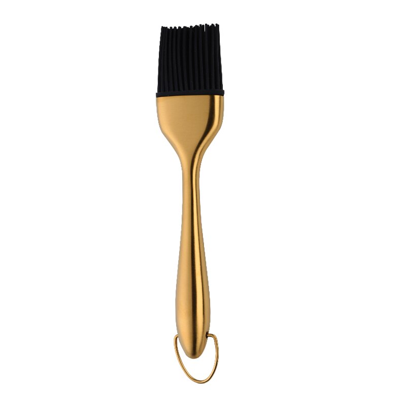 Cepillo de aceite con mango de acero inoxidable, cepillo de silicona dorado, herramientas para parrilla de barbacoa y pastelería, utensilios para hornear de cocina, 1 ud.: 1pc gold