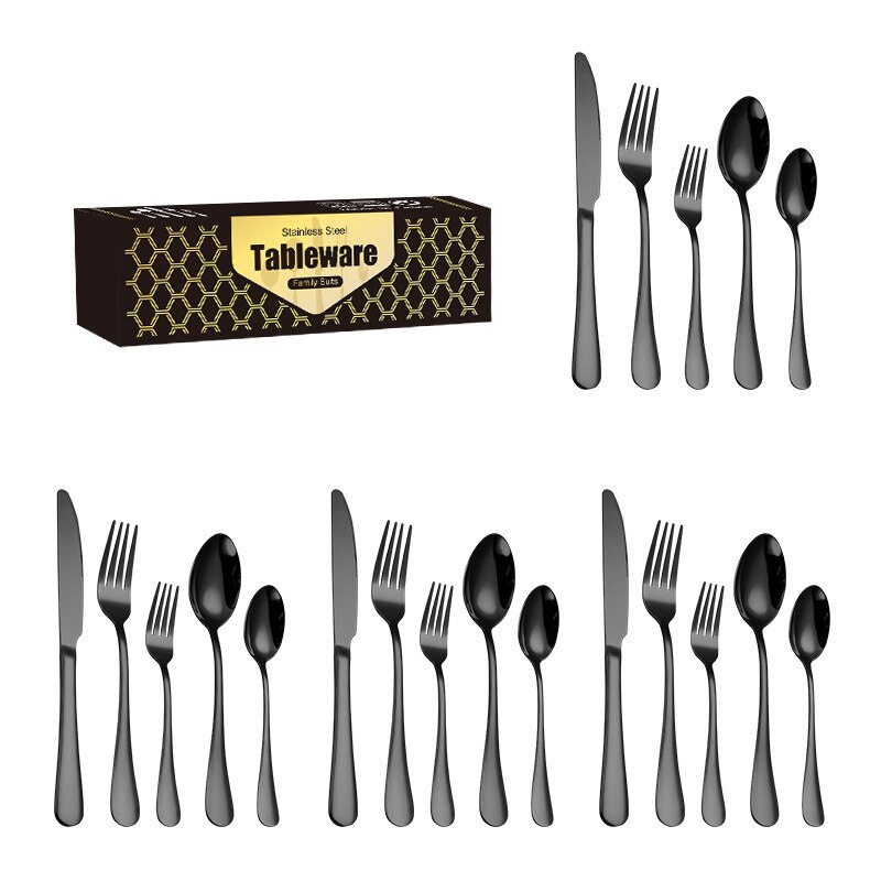 Stainless Steel Flatware Set 20pc Stainless Steel Cutlery Mirror Polished Tableware Set Gold Color Cutlery Exquisite Suit: Black