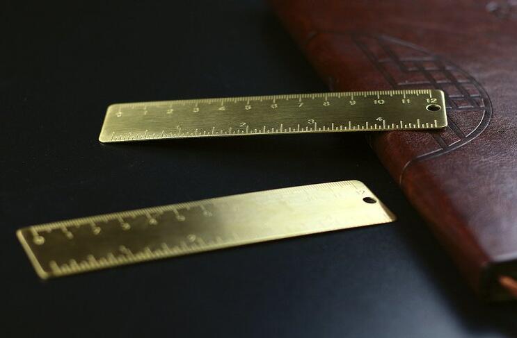 1pc 12cm Small Ruler Brass Portable Straight Ruler Office School Supplies Accessory