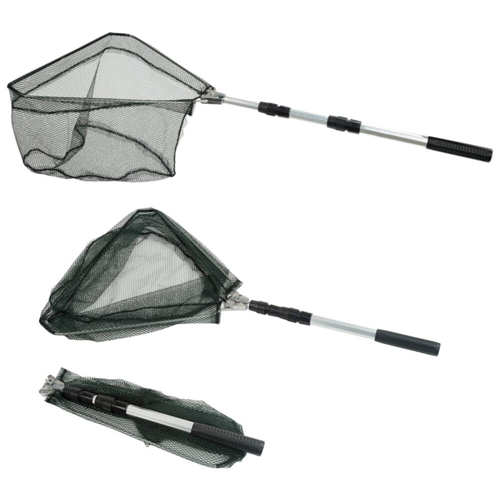 Aluminum Retractable Fish Net Fishing Landing Net Portable Triangular Brail Folding Fishing Net With Telescoping Pole Handle: Black net