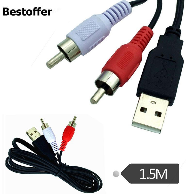 USB 2.0 A Male to 2RCA Phono AV Cable Lead PC TV AUX Audio Video Adapter