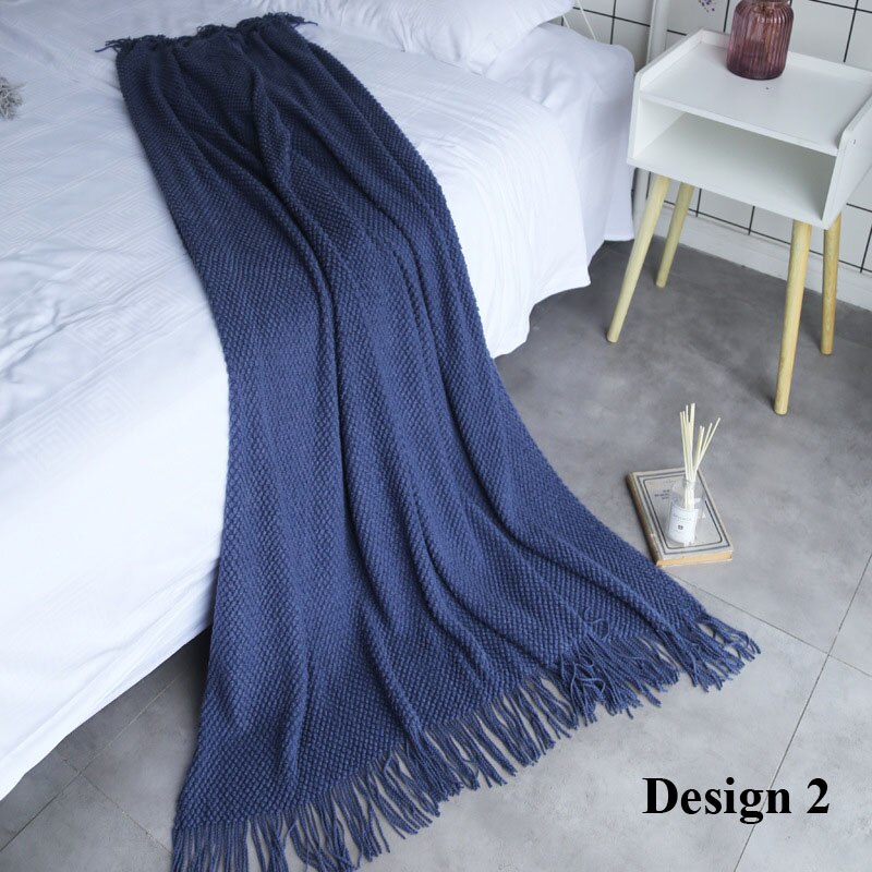 Frynser dusker elegant morandi farge nordisk strikketeppe sengeteppet lenestol sofa kaste: design 2