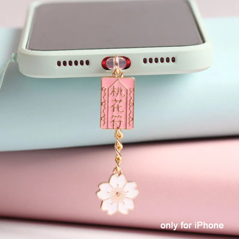 Charging port dust plug charm kawaii cherry aux headphone anti dust plug 3,5mm cute phone headphones jack dust cap for iphone: Charging port pink
