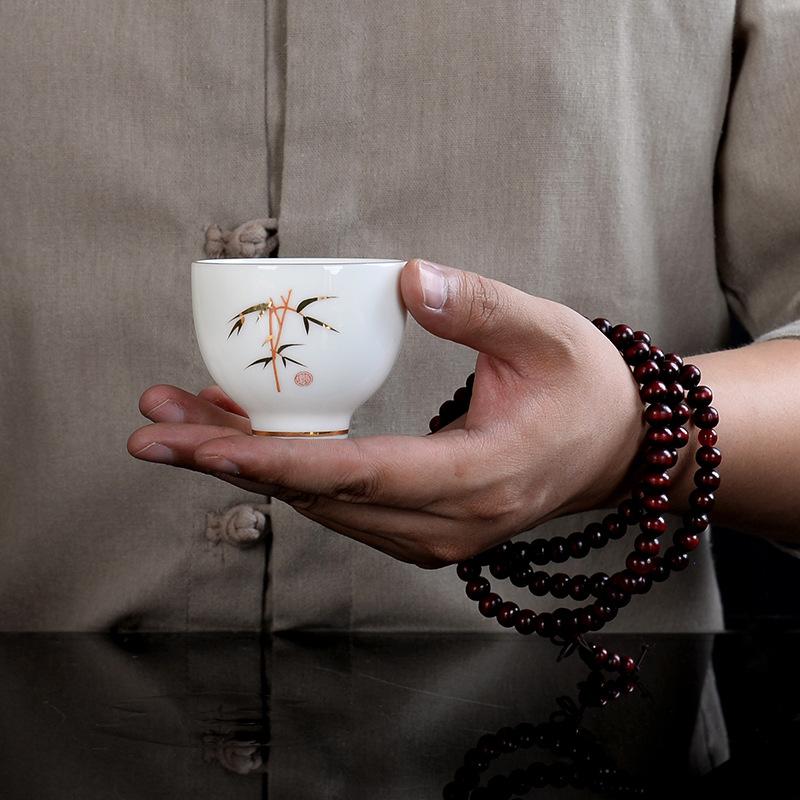 Witte porseleinen theekop, traditioneel chinees patroon, theekopje, theekom voor puer kung fu theeservies accessoires, theeservies en drinkgerei