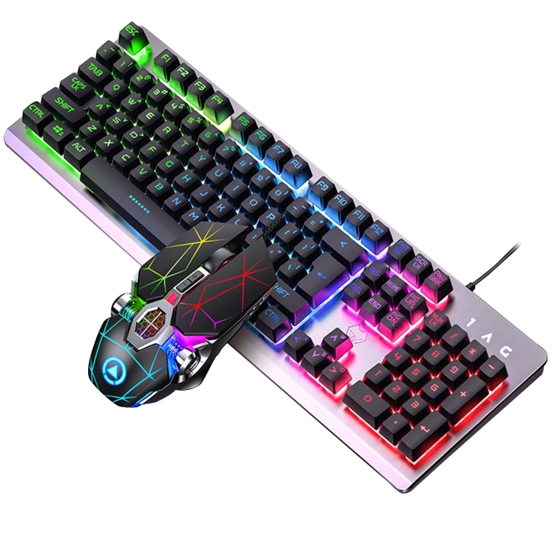 Teclado para juegos de aleación de aluminio RGB de 104 teclas y ratón para juegos RGB,