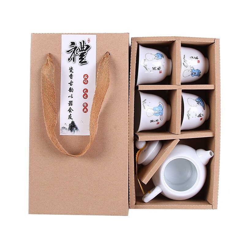 Kung Fu Thee Set Gratis Little Monk Cup High-End Thee Set Geschenkdoos Keramische Blauw Witte Kom Thee pot Set